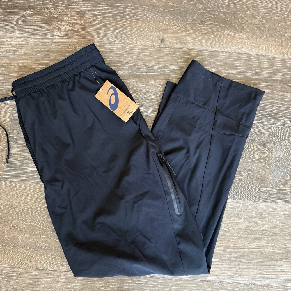 Asics Woven Joggers Pants Black Men's Stretch Welded Leg Zip Pocket Size XL